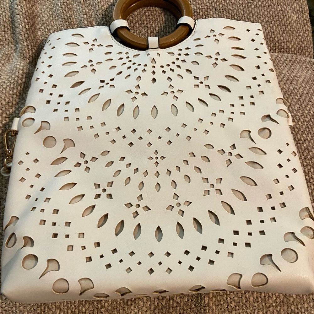 Elegant White Cutout Tote Bag